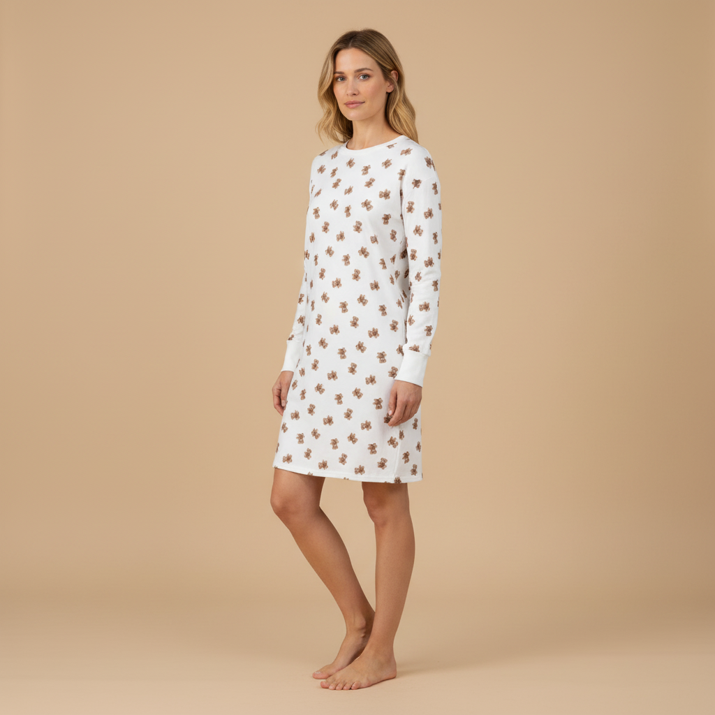 Ringella 6511031 Sleepshirt mit Strickbündchn und Bärchen-Dessin