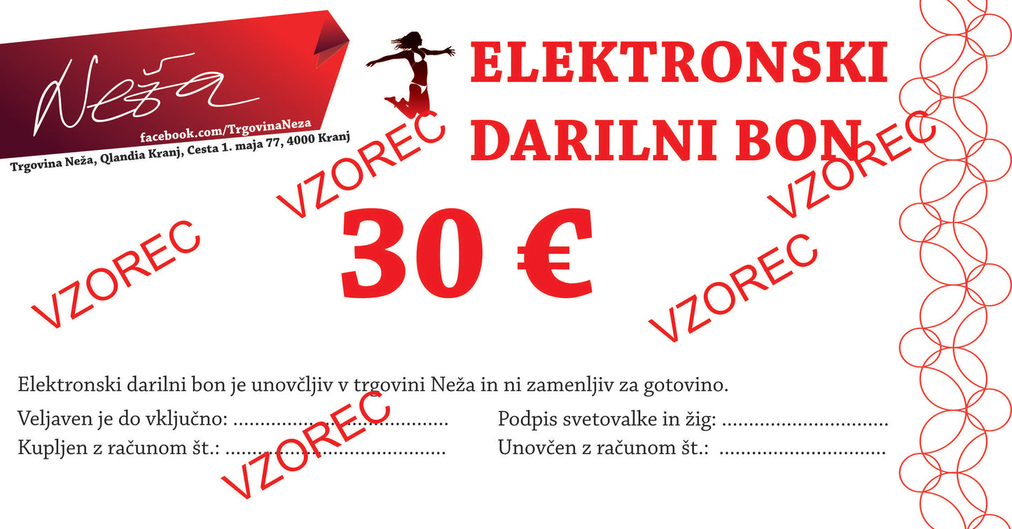 Elektronski darilni bon Neža za 30 €